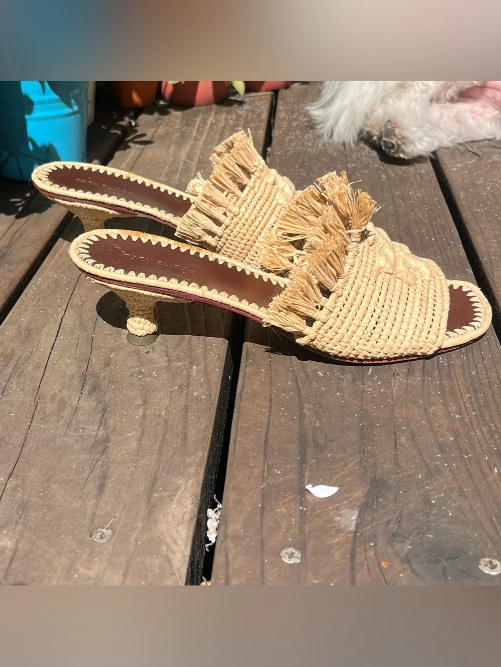 Tory Burch - Natural Raffia Slide Sandals with low heel